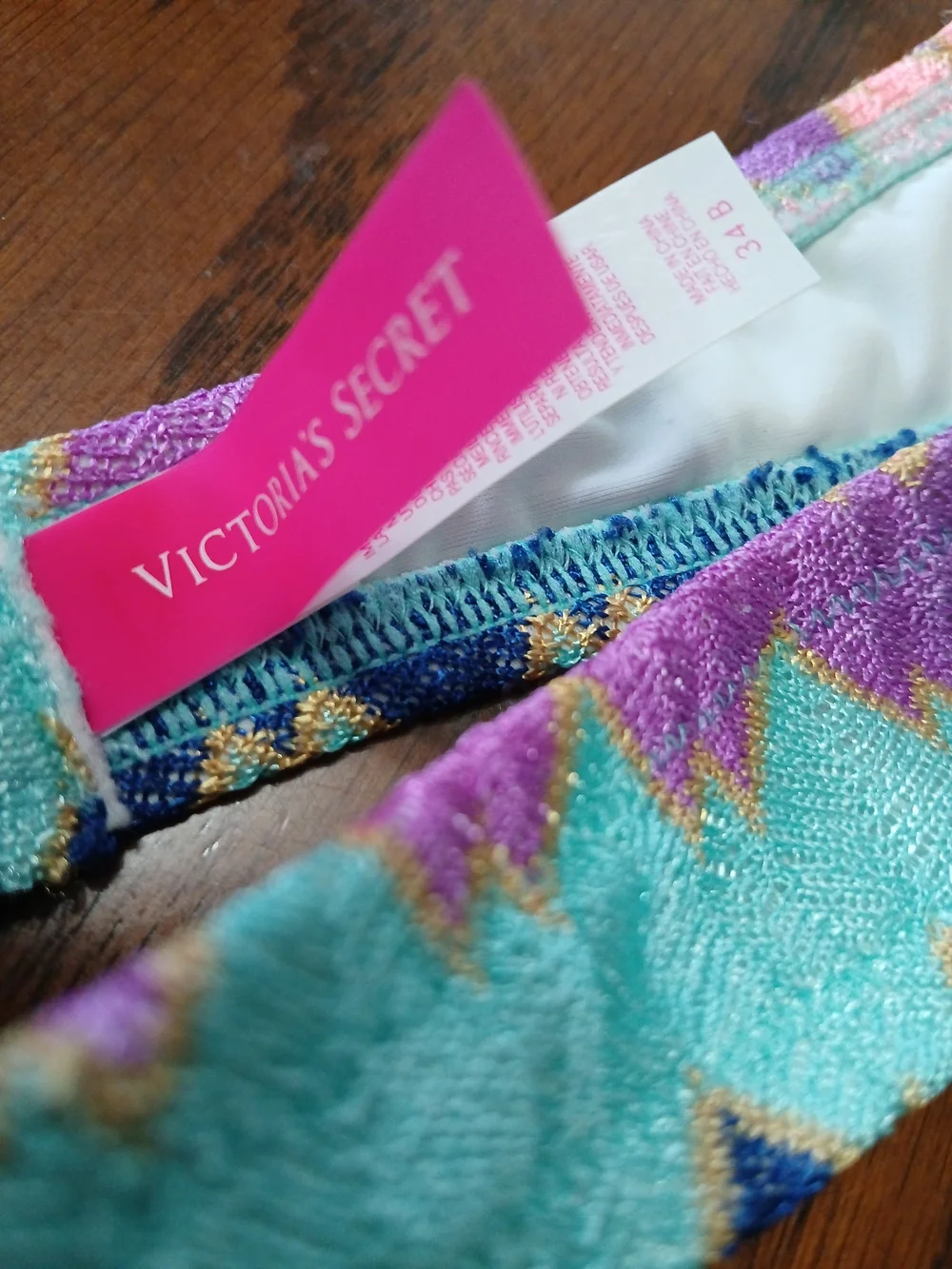 Victoria's Secret Chevron Ruffle Halter Bikini Top in Aqua, Pink & Purple